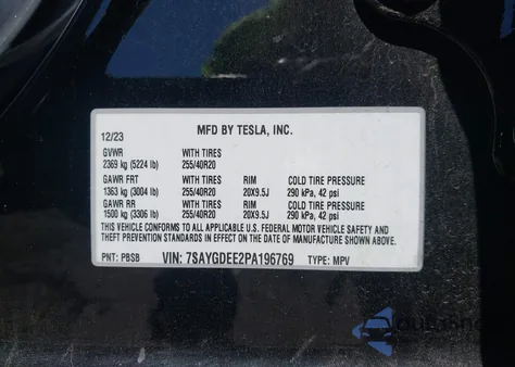 2023 Tesla Model Y Awd/Long Range Dual Motor All-Wheel Drive from USA, damaged, VIN 7SAYGDEE2PA196769